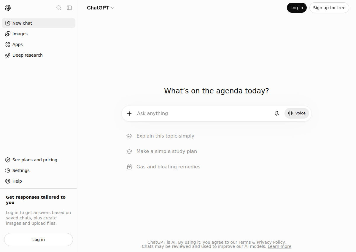 The ChatGPT interface with an empty prompt box