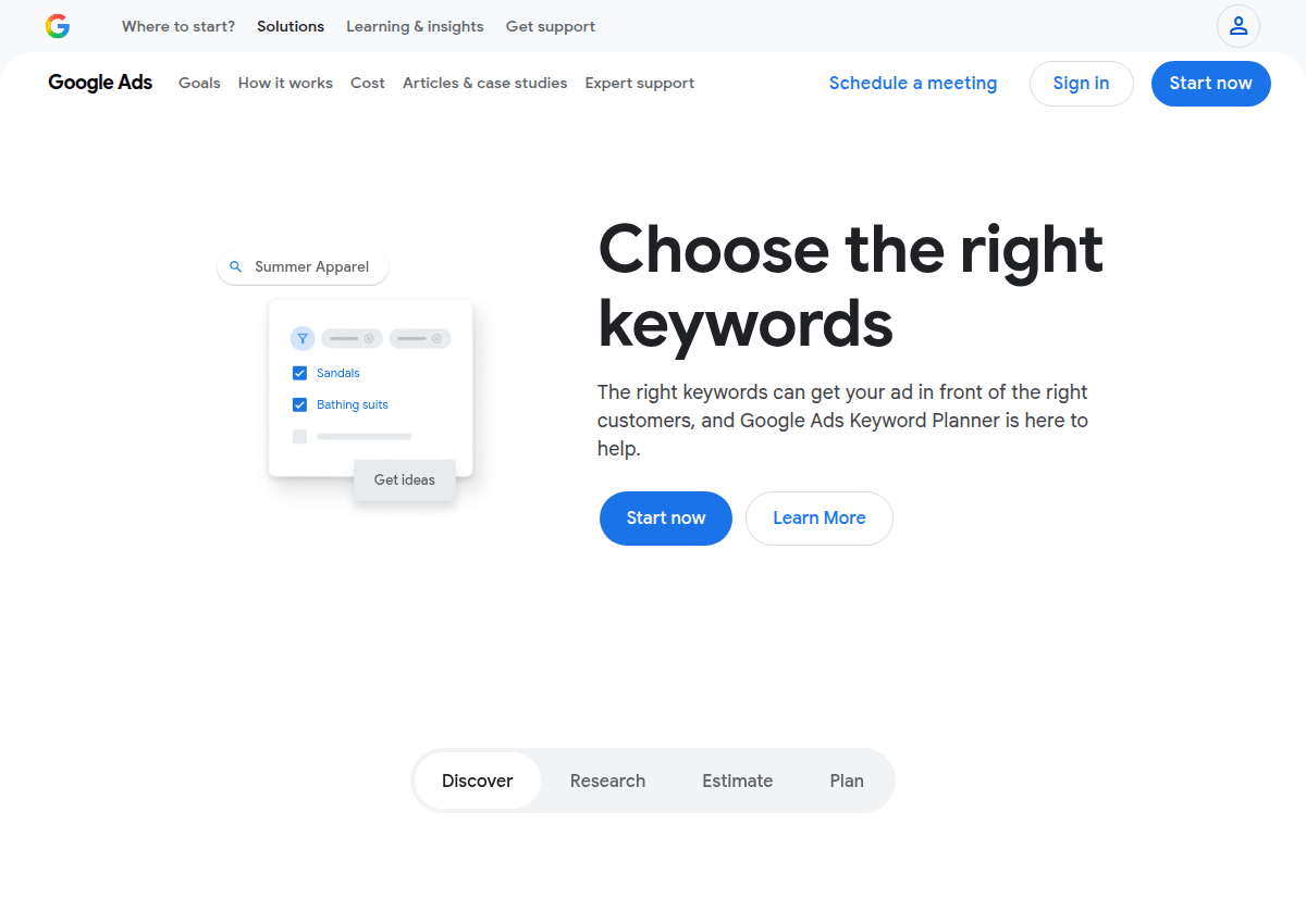 Google Keyword Planner's page inside Google Ads tools