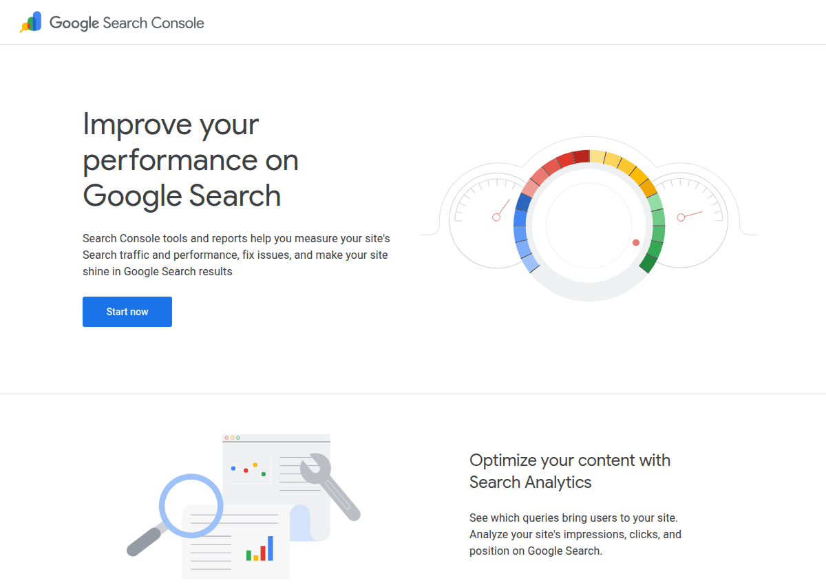 Google Search Console's overview page describing the Performance report and search analytics